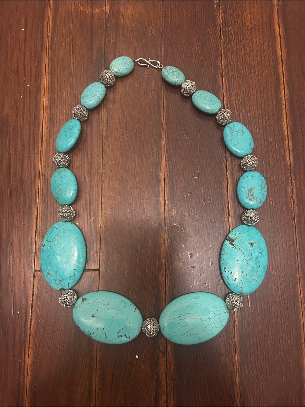 Turquoise Oval Bead Statement Necklace - Unbranded